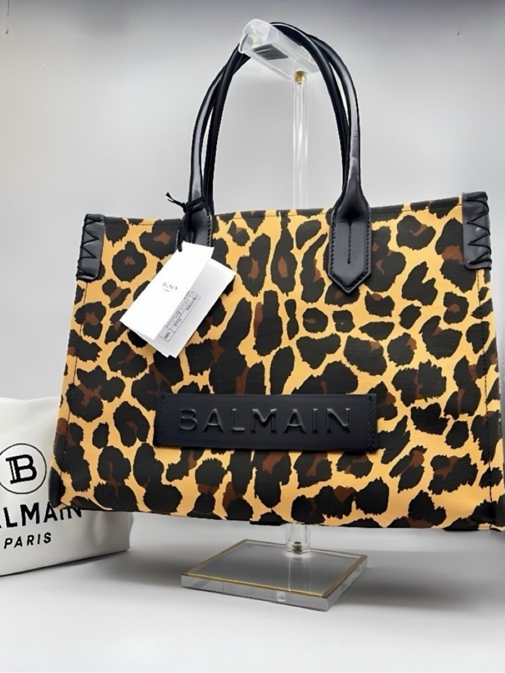 ✨NWT Balmain B-Army 36 Leopard Tote Canvas & Leather Italy